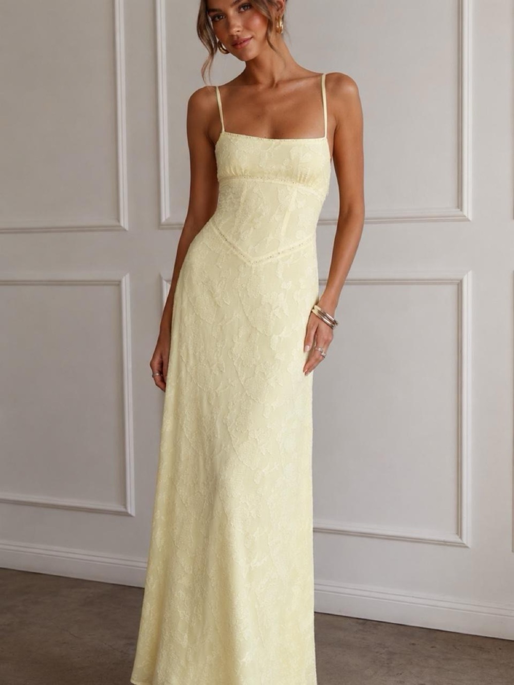 Princess Polly Soft Yellow Lace Slip Maxi Dress